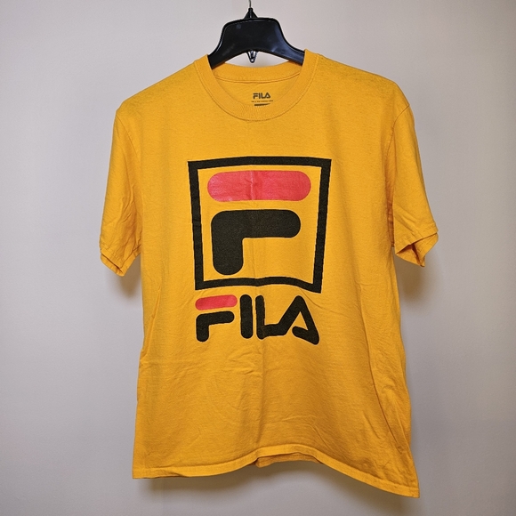 Fila yellow cotton knit short sleeve graphic t-shirt women size L US - Picture 2 of 4